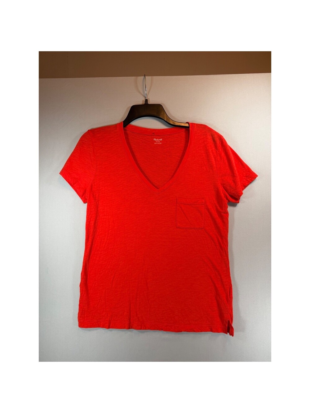 Madewell Whisper Cotton V-Neck Pocket Tee Bright Red Short Sleeve T-Shirt Size M